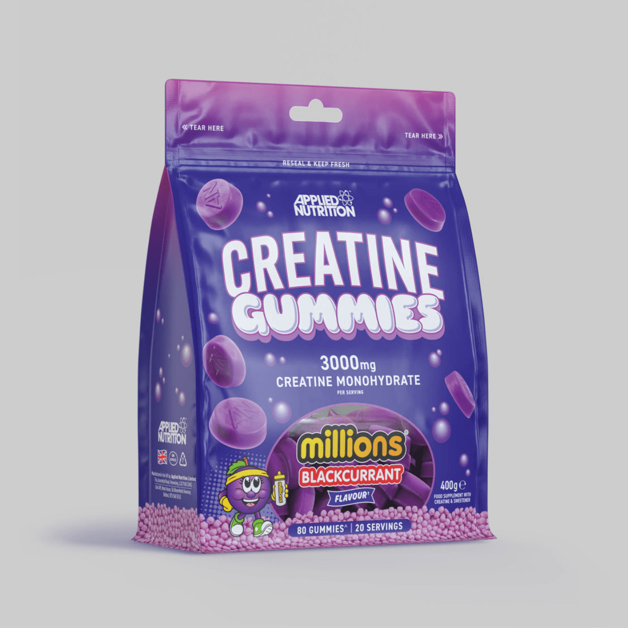 APPLIED NUTRITION, CREATINE, MONOHYDRATE, GUMMIES, 3000MG, 80 GUMMIES, 20 SERVING, MILLIONS BLACKCURRANT