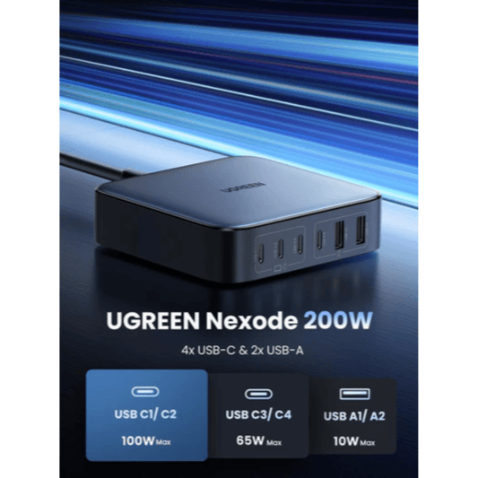 Charging Station 6 Port 200W GaN Desktop Fast Charger (4 x USB-C , 2 x USB-A) - UGREEN NEXODE