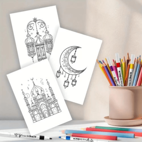 32pcs Eid Colouring Cards - Moon, Stars & More
