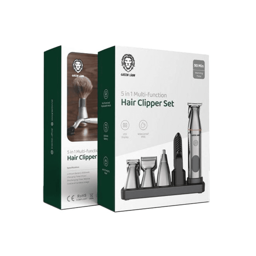 Green Lion 5 In 1 Multi-Function Hair Clipper Set 600mAh with Charging Base (Waterproof IPX6)