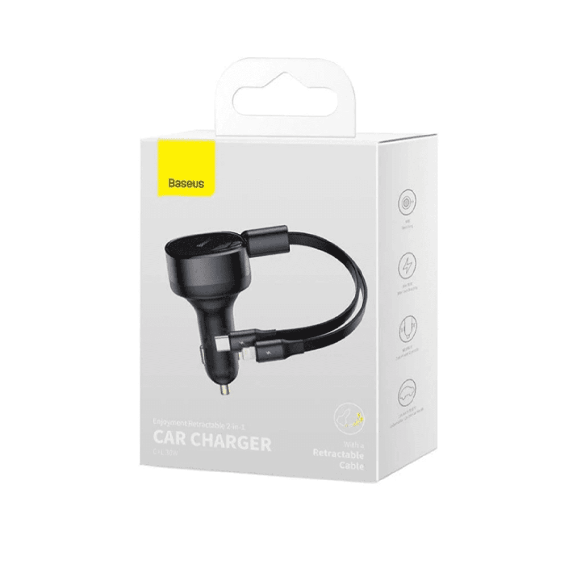 Baseus Enjoyment Retractable 2 in 1 iPhone and Type-C 30W Car Charger