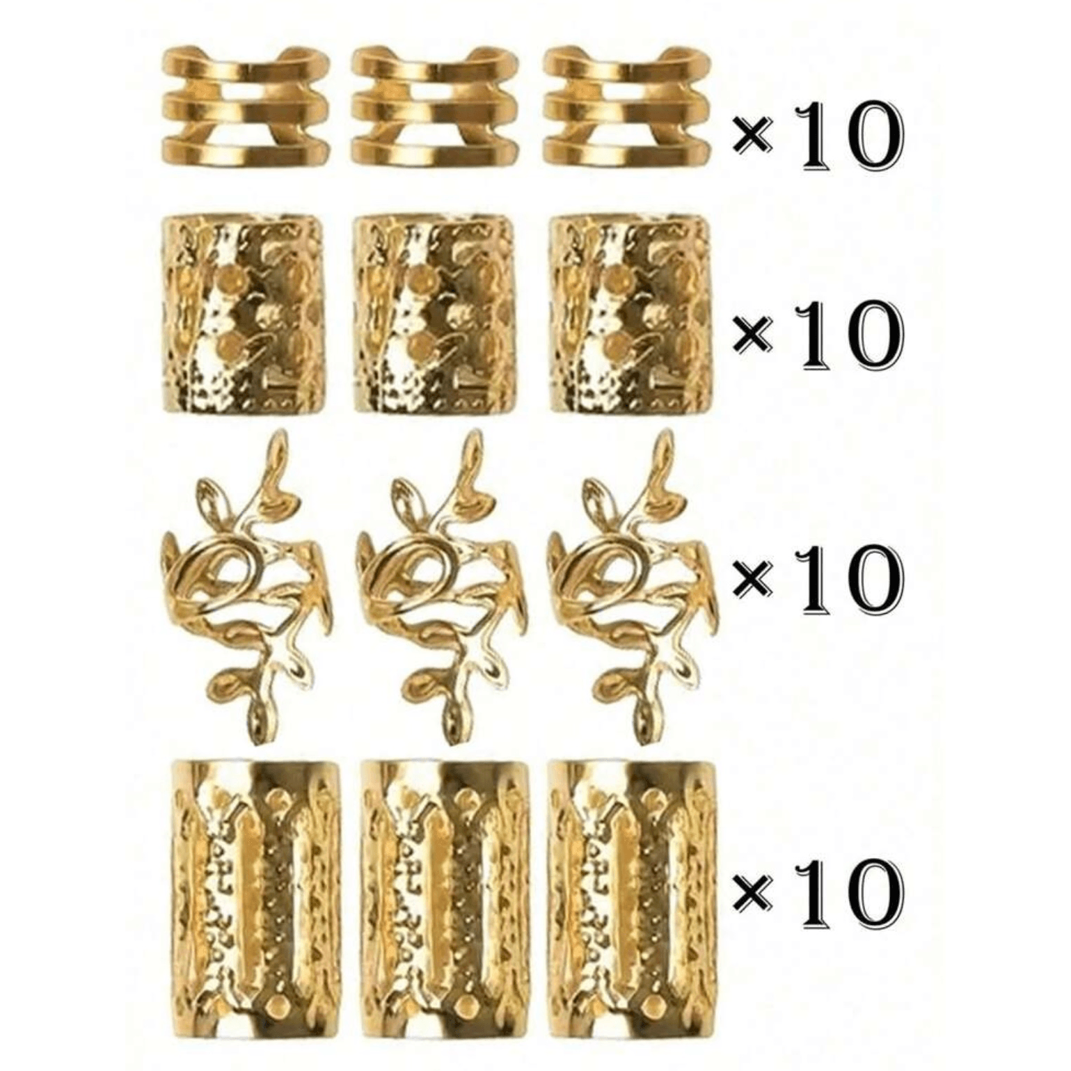 40Pcs- Hollow Out Hair Rings - Gold