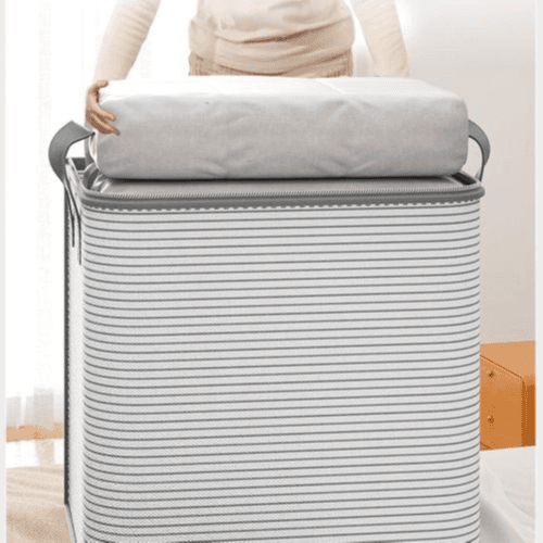 Extra Large Daisy Pattern Folding Storage Basket - Gray Stripes / 140L