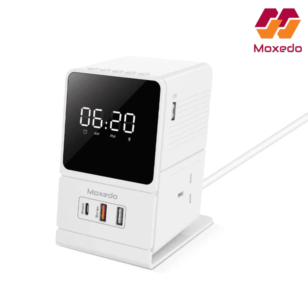 Moxedo Multi-function Desktop Charging Hub - with Wireless Bluetooth Speaker, Alarm Clock