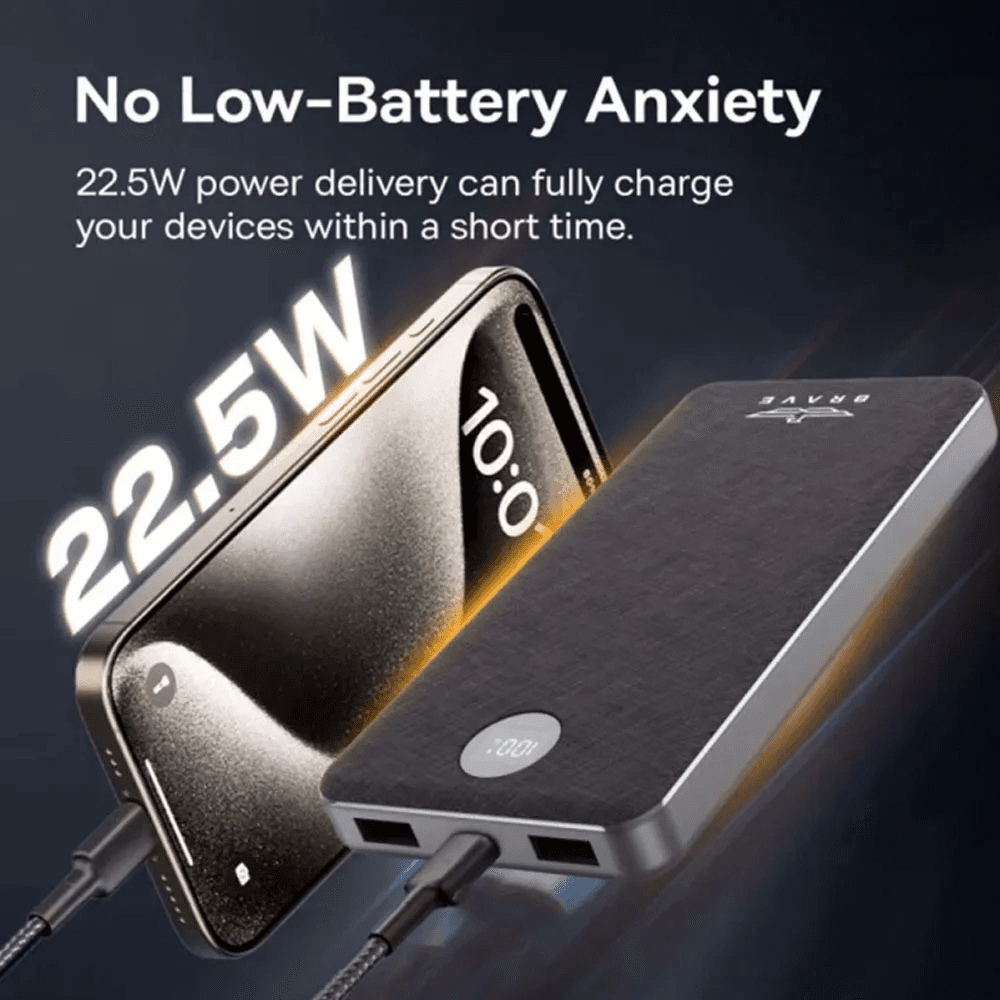 Brave Slim Power Bank 22.5W Fast Charging with Type-C + Dual USB-A Ports -10000mAh