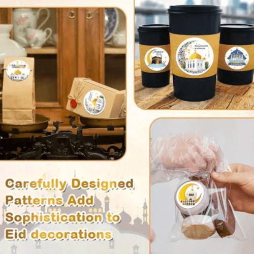 500pcs - Ramdan & Eid Mubarak Stickers Cartoon Moon Design, Reusable Decorative Seals (White)