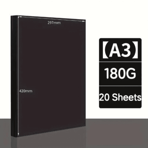 20 Sheets A3 Black Cardboard & Art Paper for Painting & Crafts (180gsm) (Black)