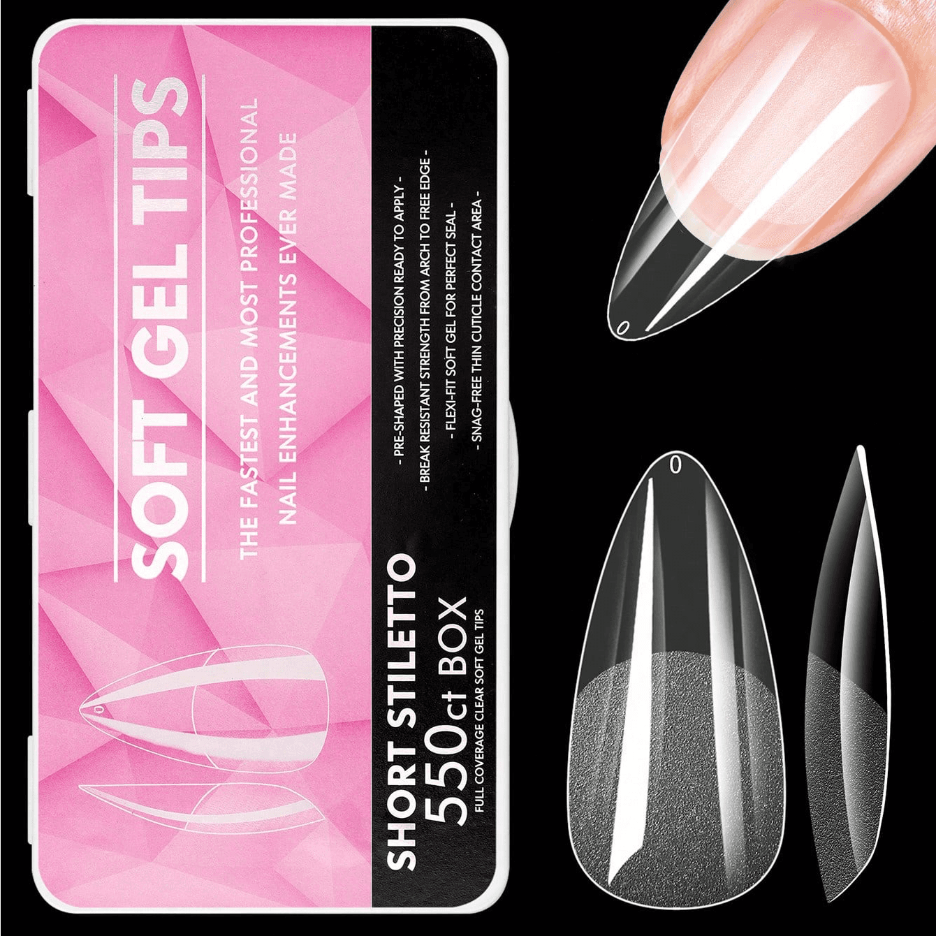 550Pcs Full Cover Press On Nail Tips Stiletto Almond Square Coffin French False Fake Soak Off Gel Nail Extension