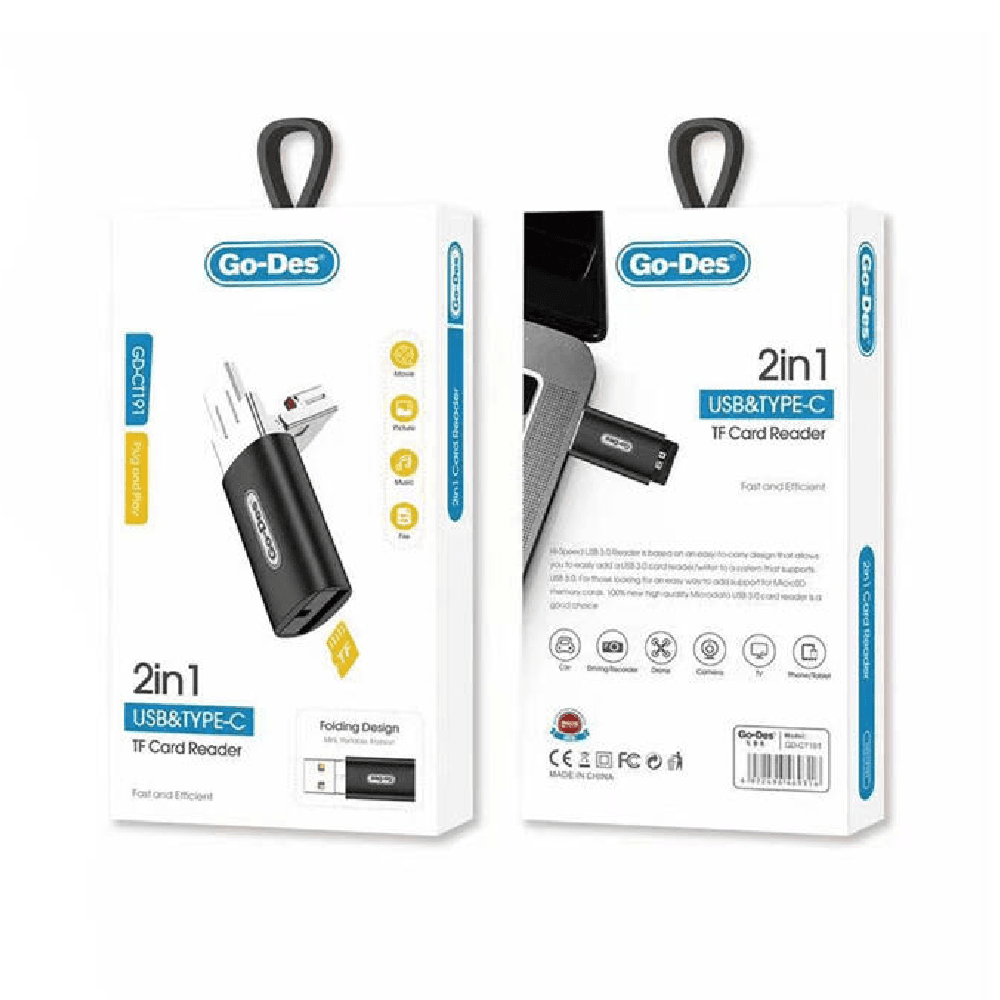قارئ بطاقات Godes 2in1 USB وType-c GD-CT191