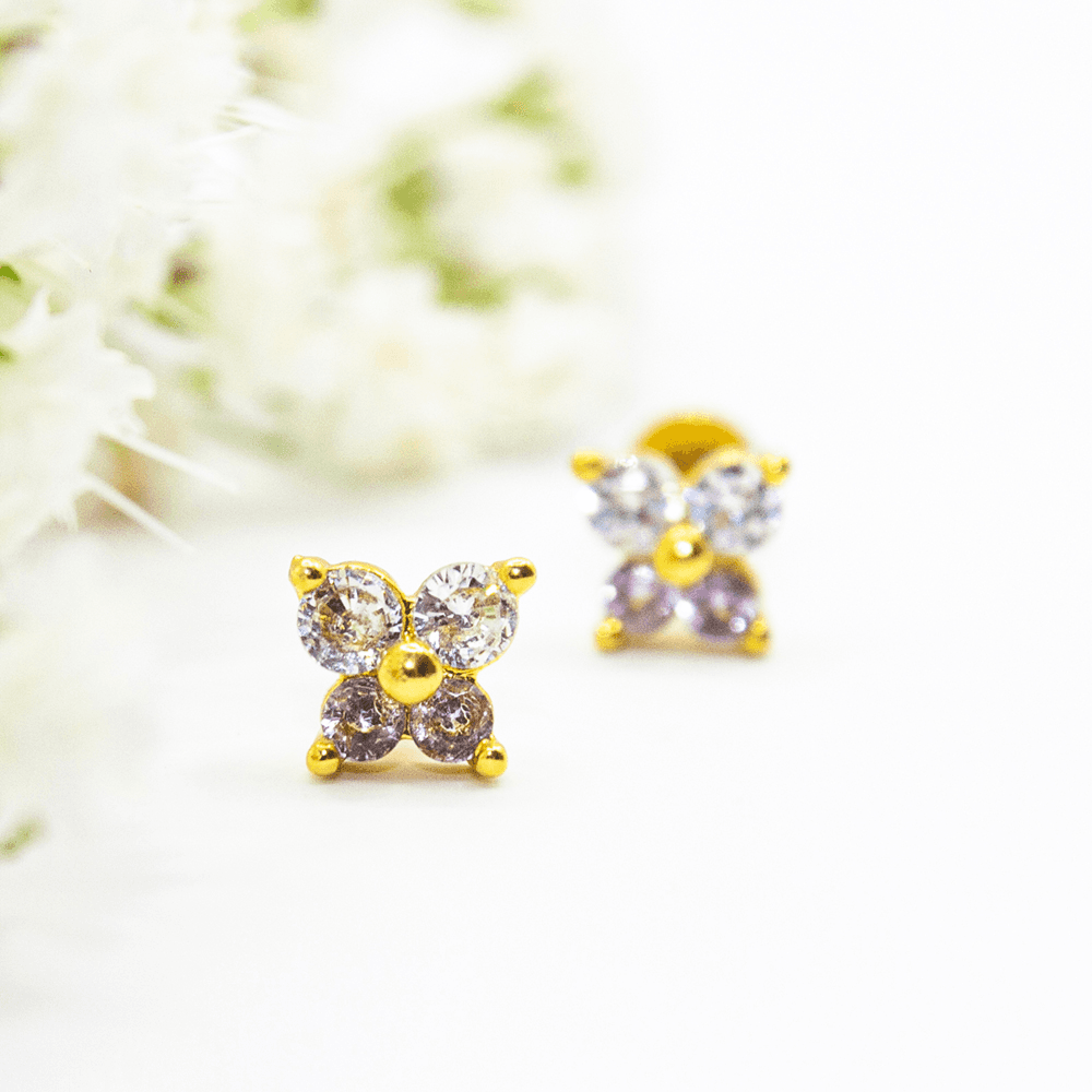 Earrings Ear Sense Baby B6 Gold Butterfly Studs with CZ’s 6mm