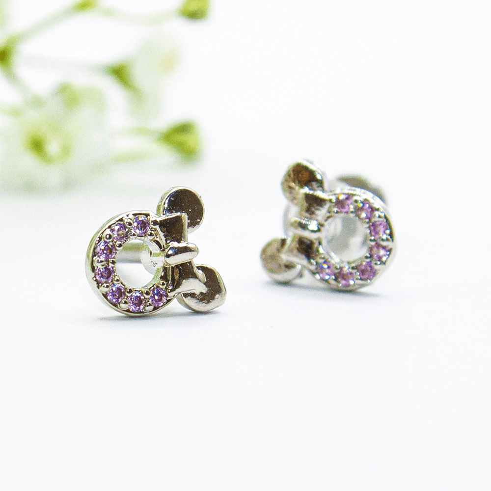 Earrings Ear Sense Baby B2 Stainless Steel Mouse Studs with Rose CZ’s 6mm 