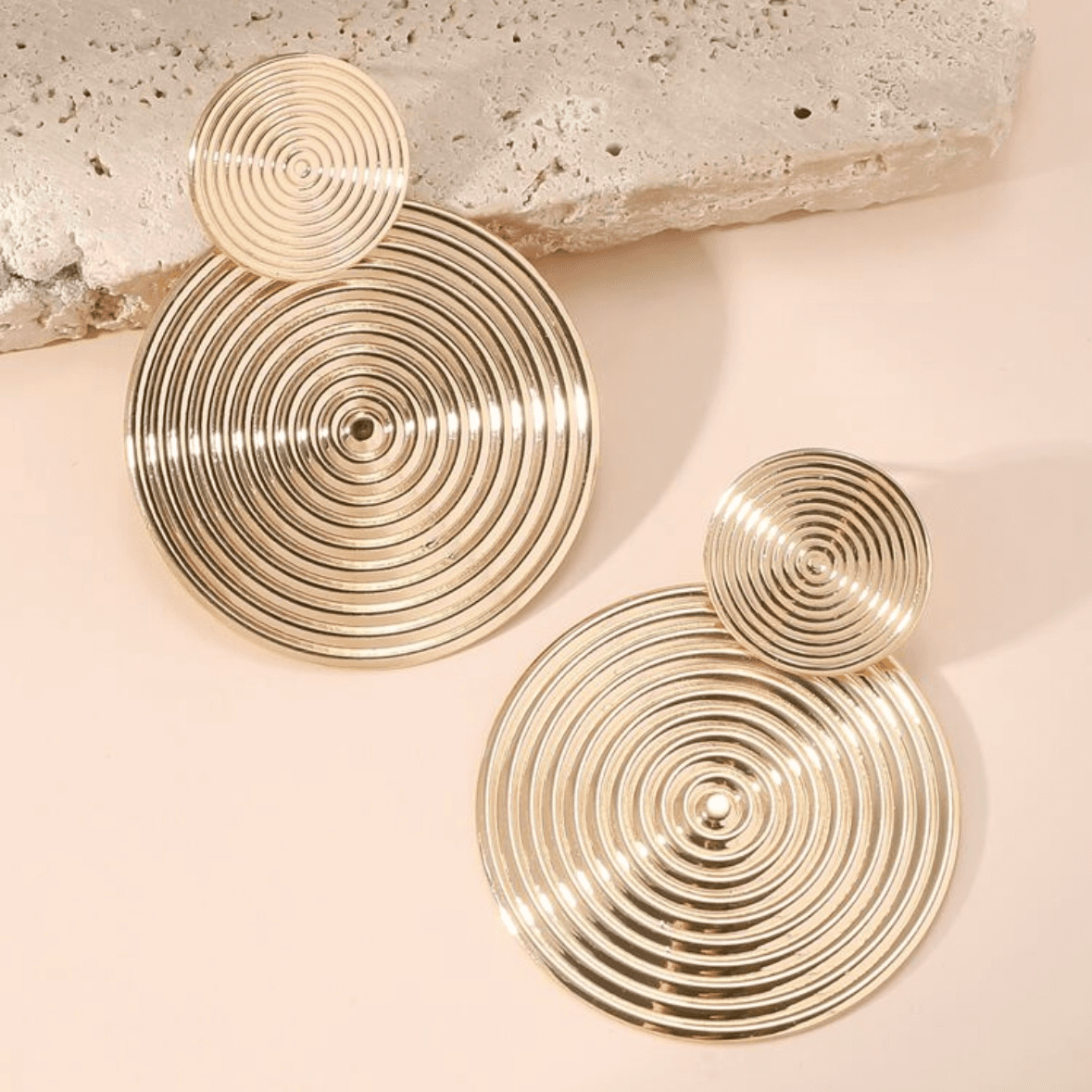 Earrings - Round Lines- Gold