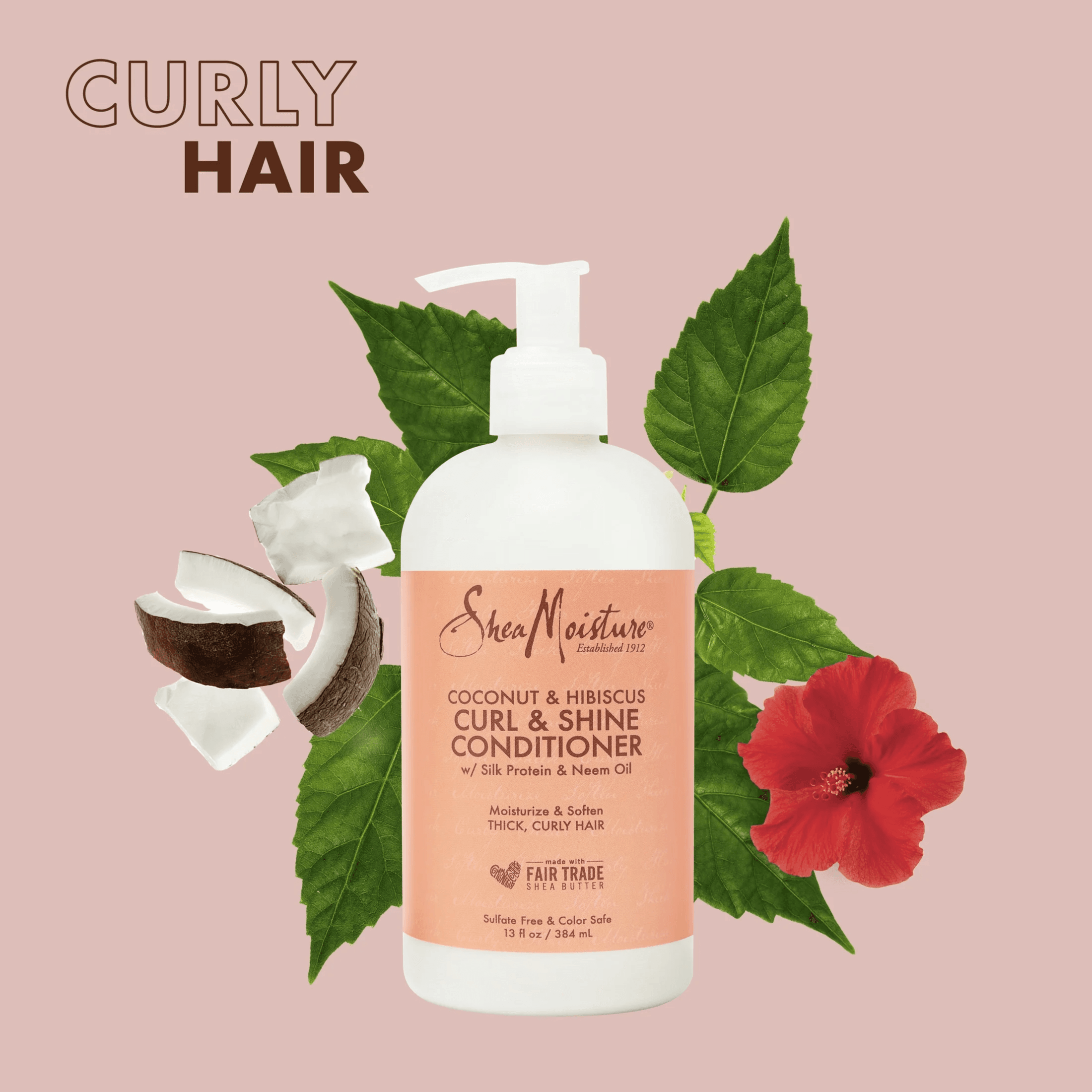Shea Moisture Curl & Shine Conditioner With Coconut & Hibiscus and Neem Oil to moisturize & soften curly hair color safe 384ml