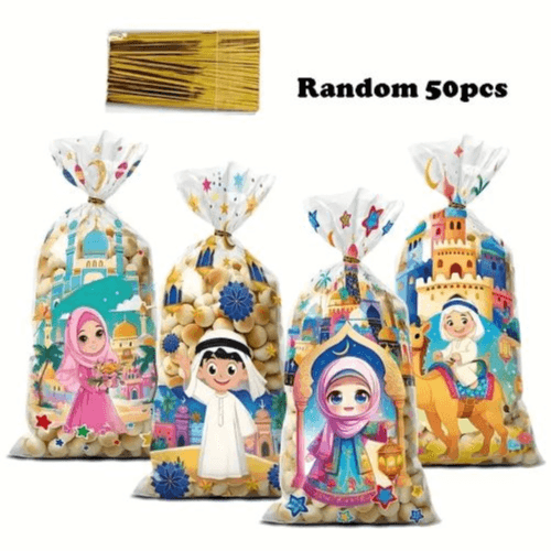 50-Pack Ramadan Castle Party Favor Bags with Handles (12.5cm*27cm)
