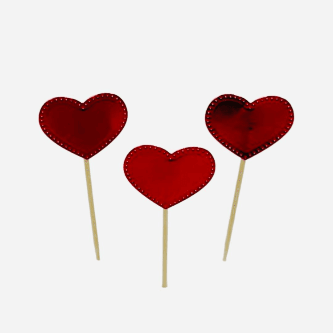 Handmade Red Heart Cupcake Topper 12 Pieces
