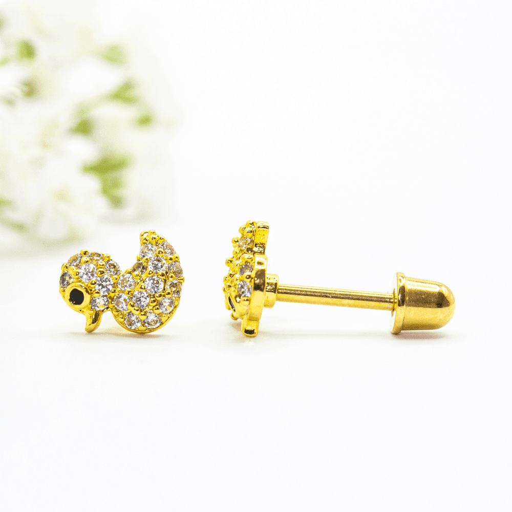Earrings Ear Sense Baby B9 Gold Duck Studs with CZ’s 7mm