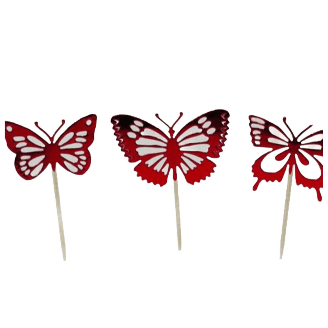 Handmade Red Butterfly Cupcake Topper 12 Pieces