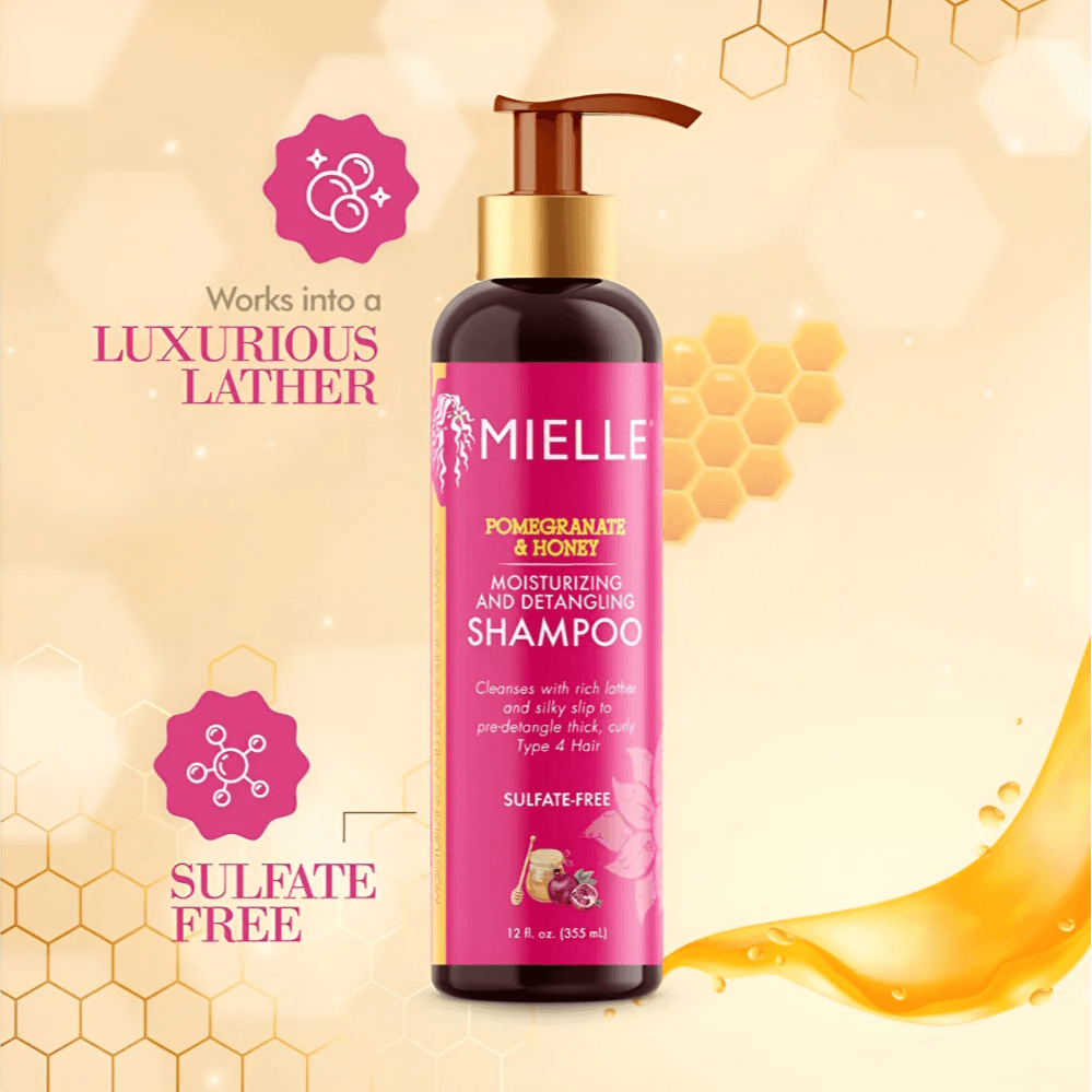 Mielle Moisturizing and Detangling Shampoo cleanses with rich lather and silky slip to thick curl hair 355ml