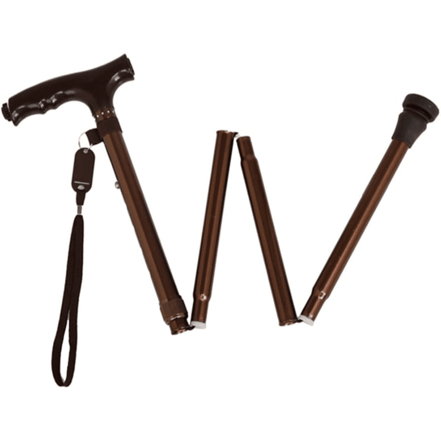 Metal Folding Walking Stick Color Brown with Non slip rubber base ref-TWA9276L