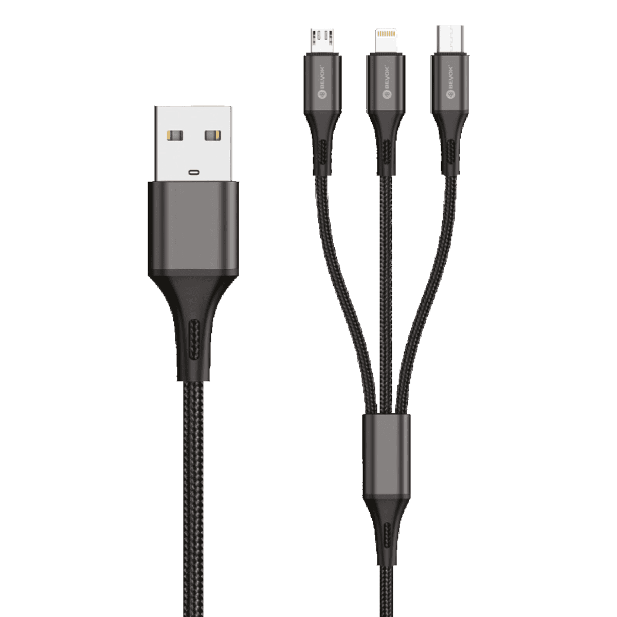 3 in 1 USB Data Cable compatible with USB-C, Lightning, and Micro-USB devices - BEYOX BC31 