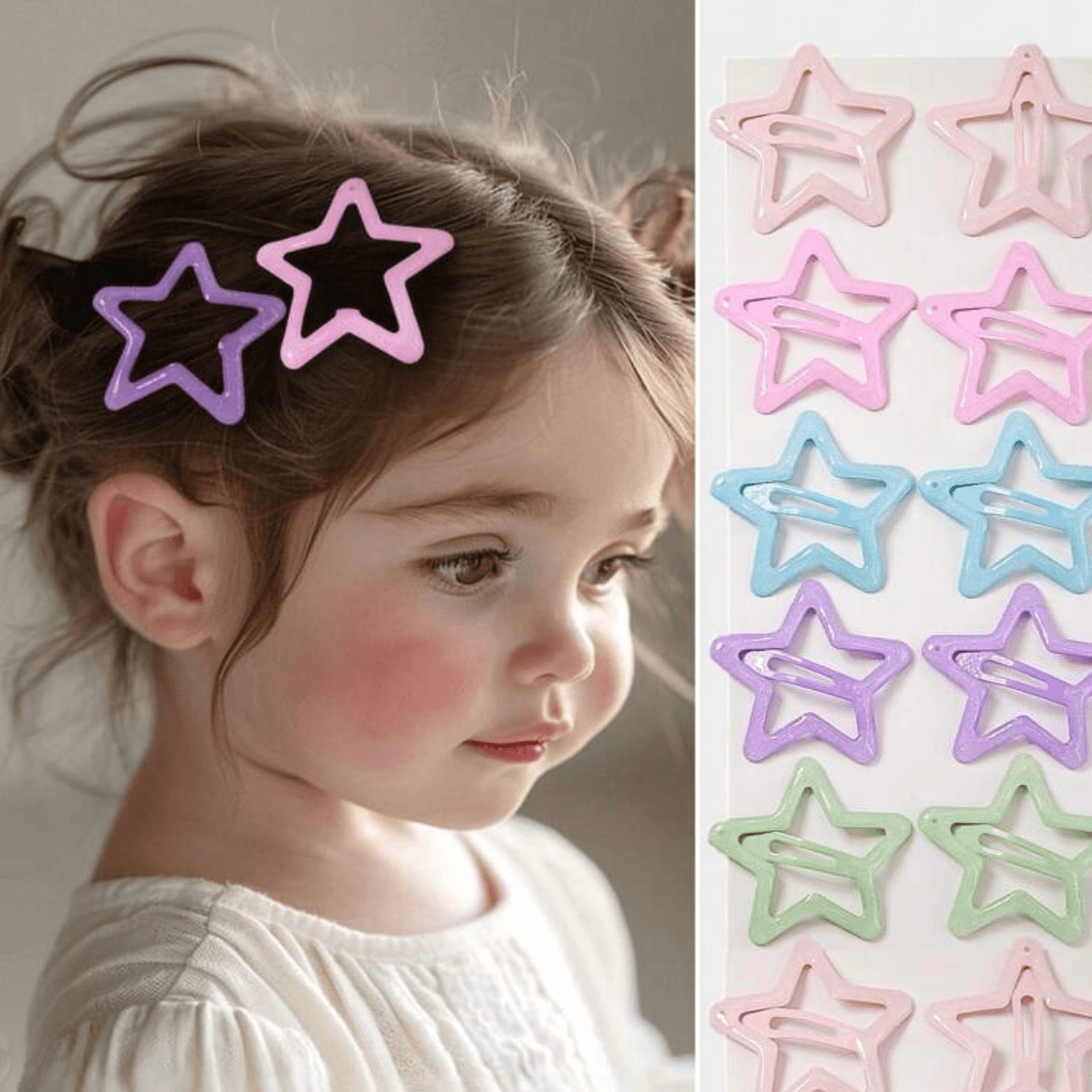 15pcs - Set of Star Shiny Hair Clips - Multicolor 