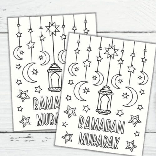 1pcs Ramadan Mubarak Coloring Card – Lantern & Crescent Design