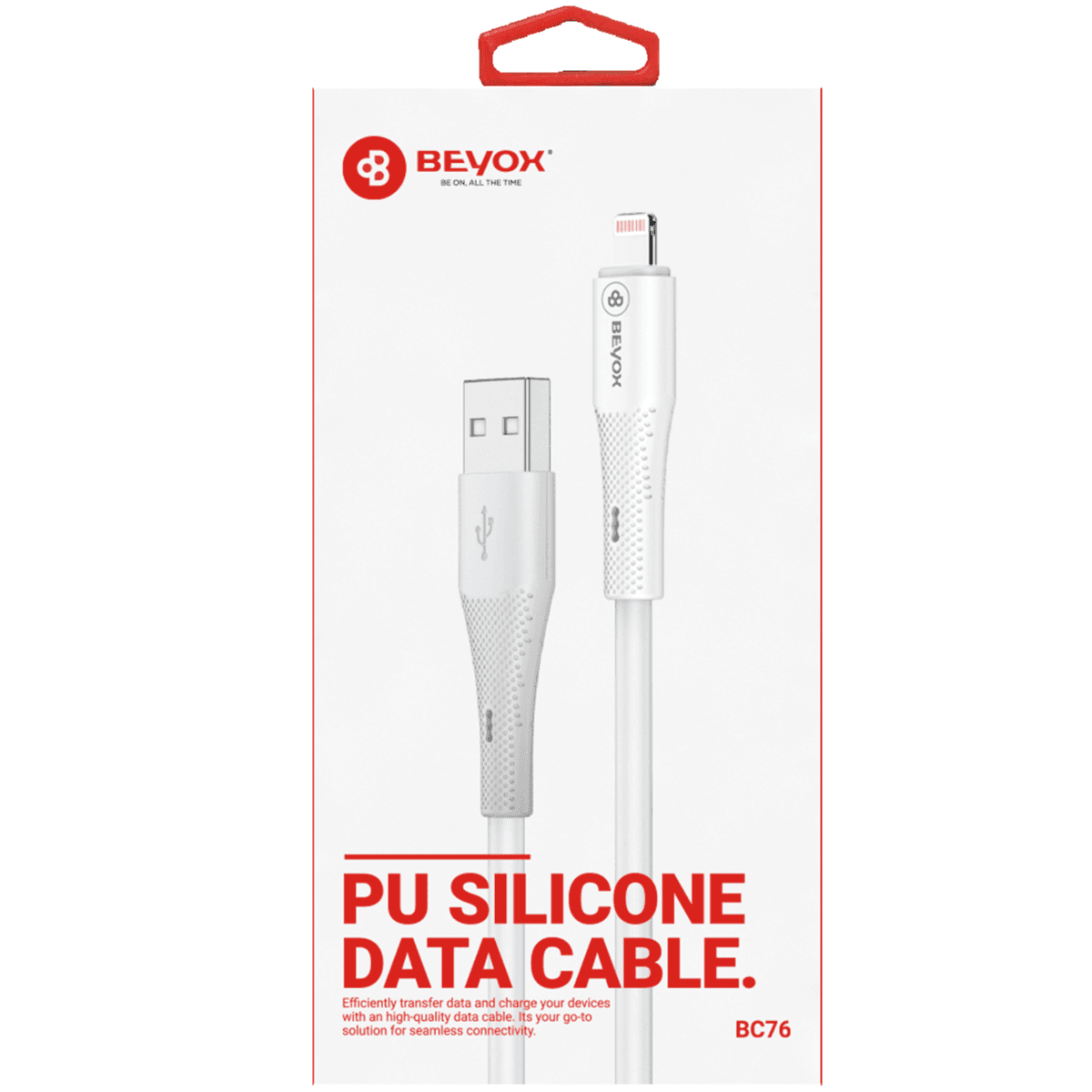 Charging Cable PU Silicone Data Cable USB-A to Lightning Fast Data Transfer Efficient Charging 1 mtr - BEYOX BC76