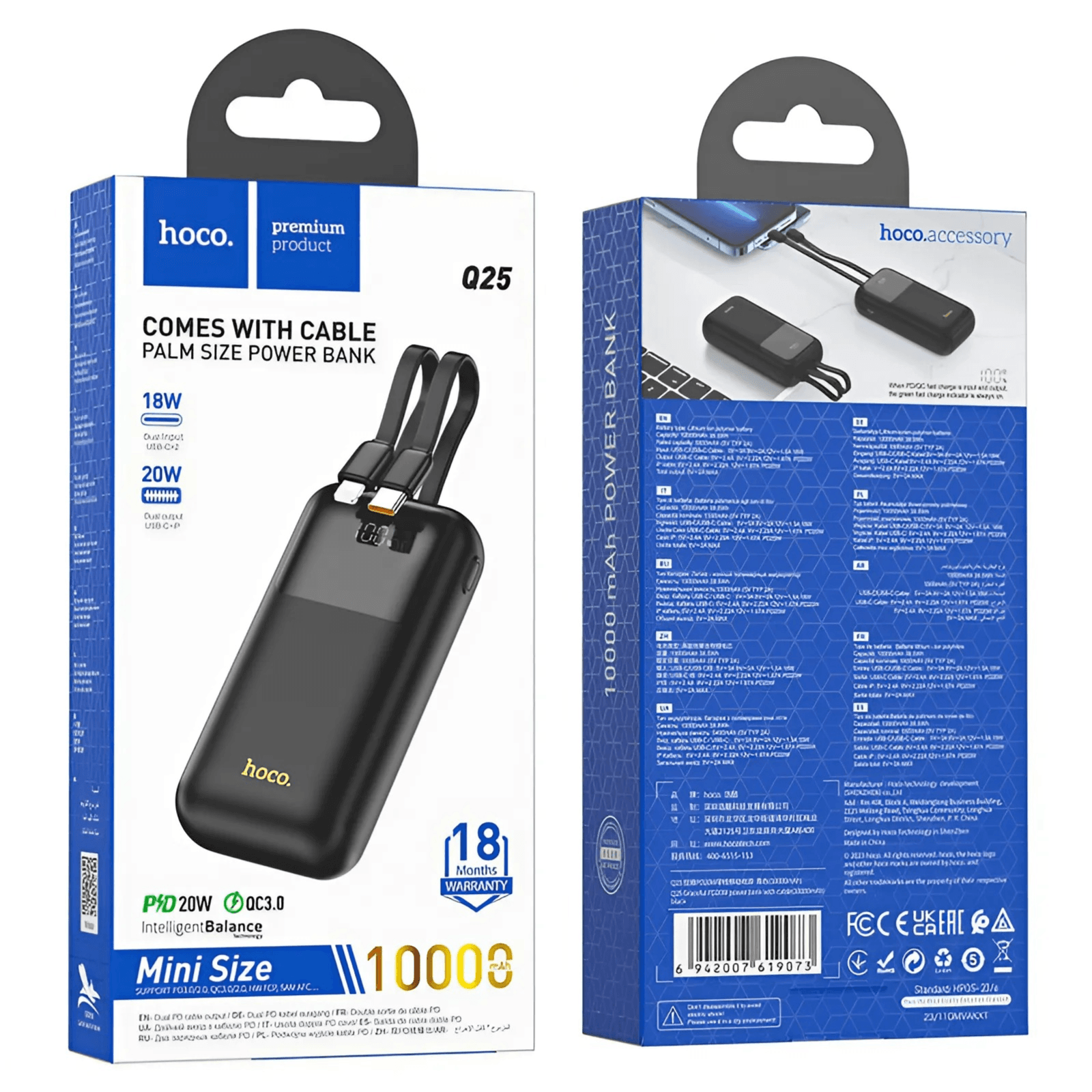 HOCO Powerbank Mini size 10000 mAh With Cable Type - C and Lightning -  HOCO Q25