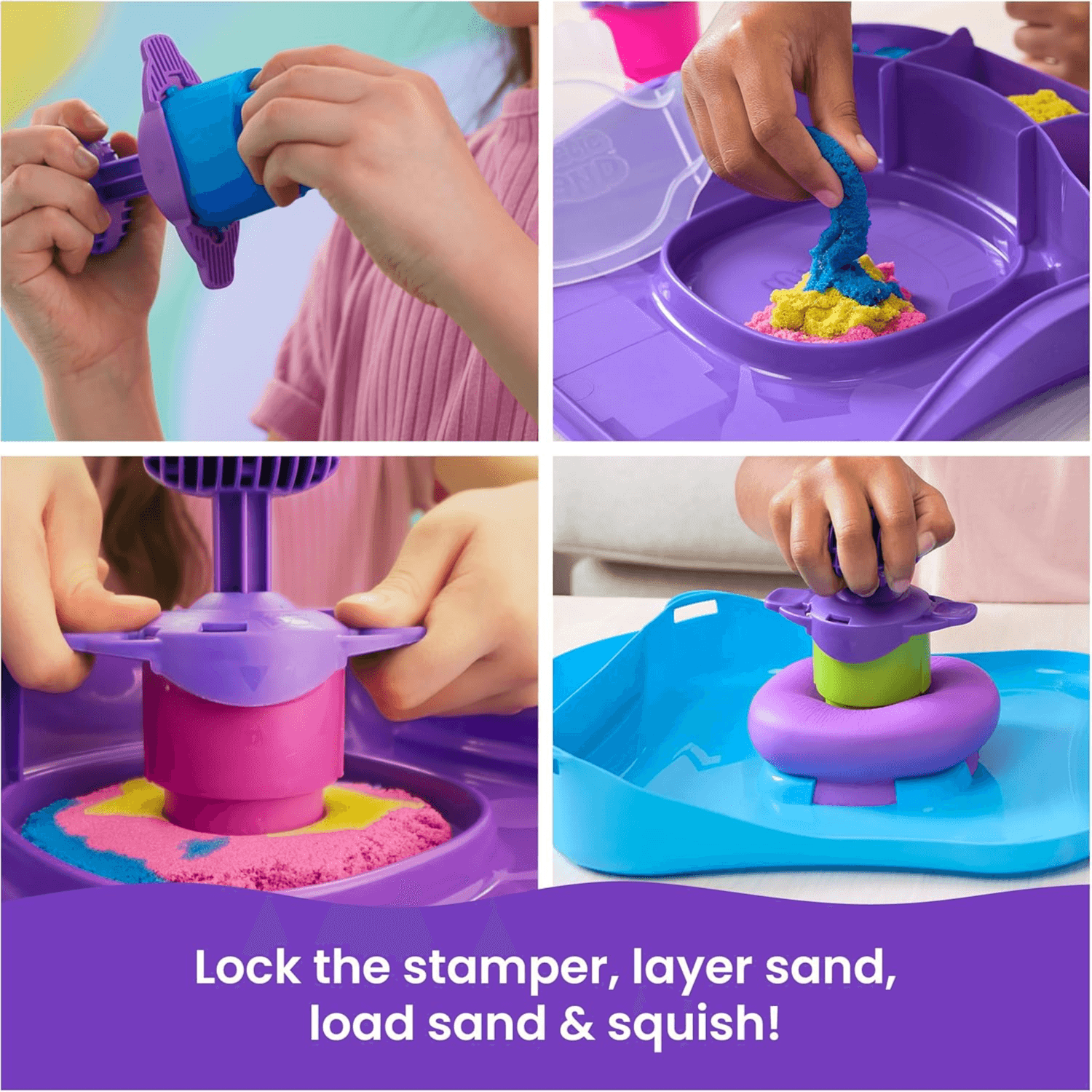 Kinetic Sand Squish Motion 1lb (454g) Play Sand Set with Stamper & 5 Tools