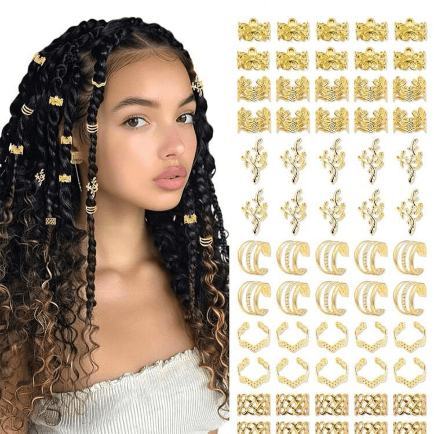 60PCS Hair Jewelry For Braids Gold Braid Clips