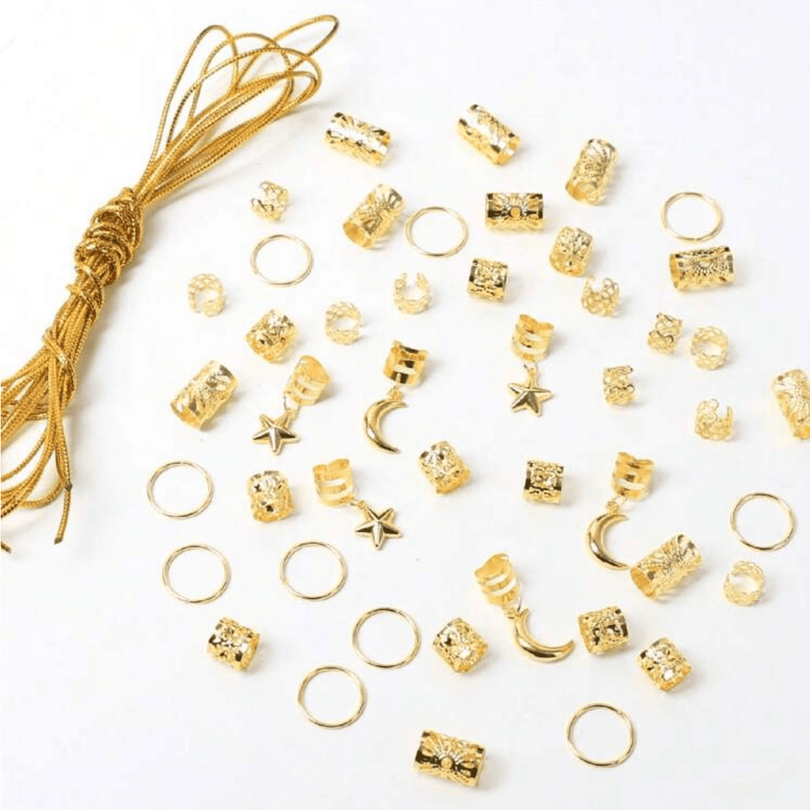 47Pcs - Set Of Sun Star Moon Mixed Hair Rings - Gold