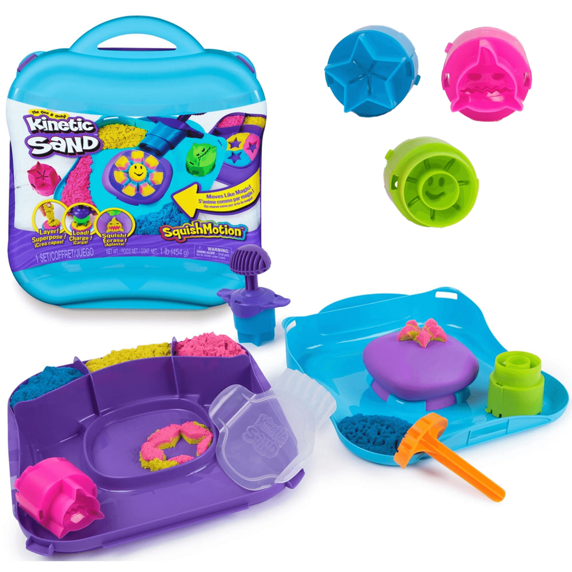 Kinetic Sand Squish Motion 1lb (454g) Play Sand Set with Stamper & 5 Tools