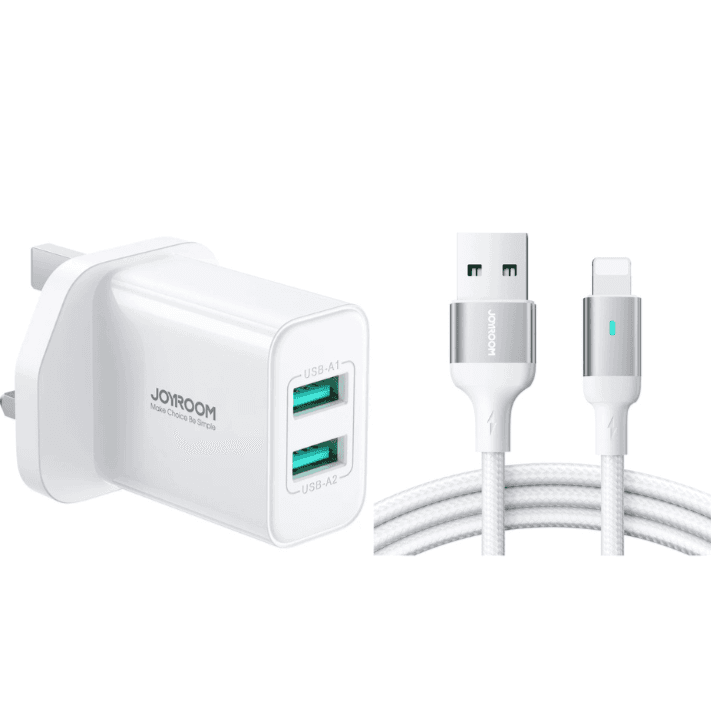 10.5W Dual Port Charger With Cable White for iPhone