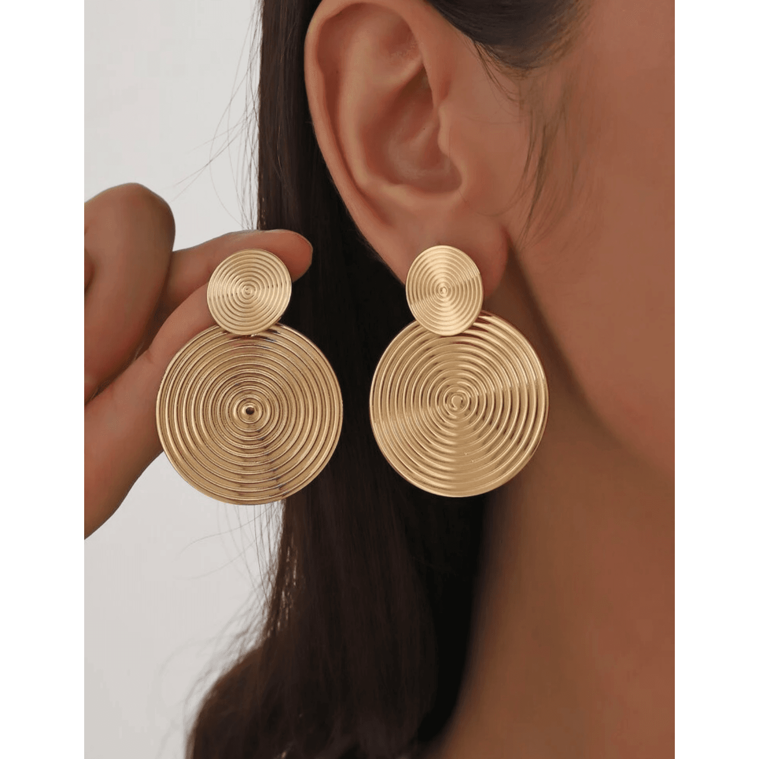 Earrings - Round Lines- Gold