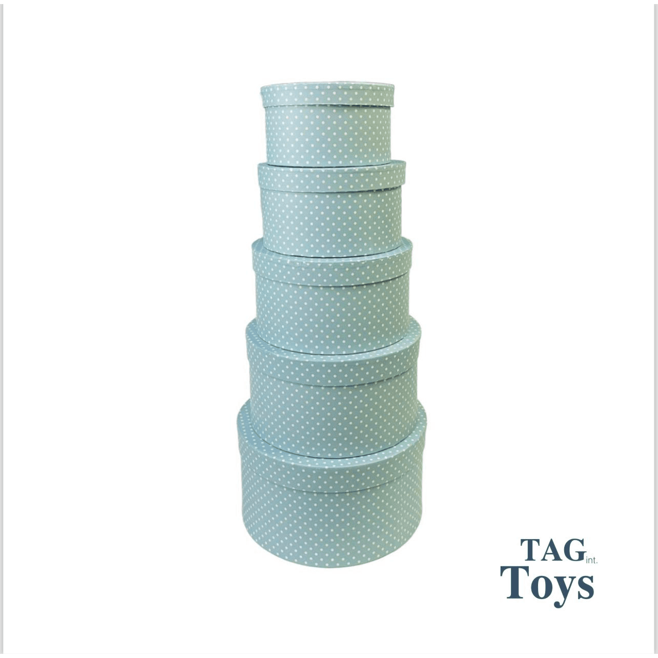 Small 5 Pcs Set Round Blue Gift Box With Dots