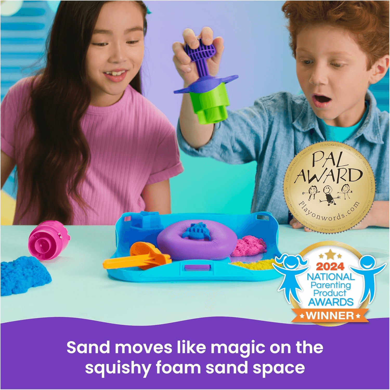 Kinetic Sand Squish Motion 1lb (454g) Play Sand Set with Stamper & 5 Tools