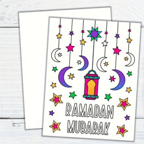 1pcs Ramadan Mubarak Coloring Card – Lantern & Crescent Design