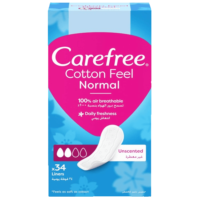 Carefree Cotton Unscented Panty Liner 34 Pads