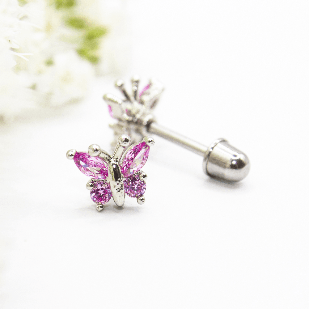 Earrings Ear Sense Baby B3 Silver and Amethyst Butterfly Studs 7mm