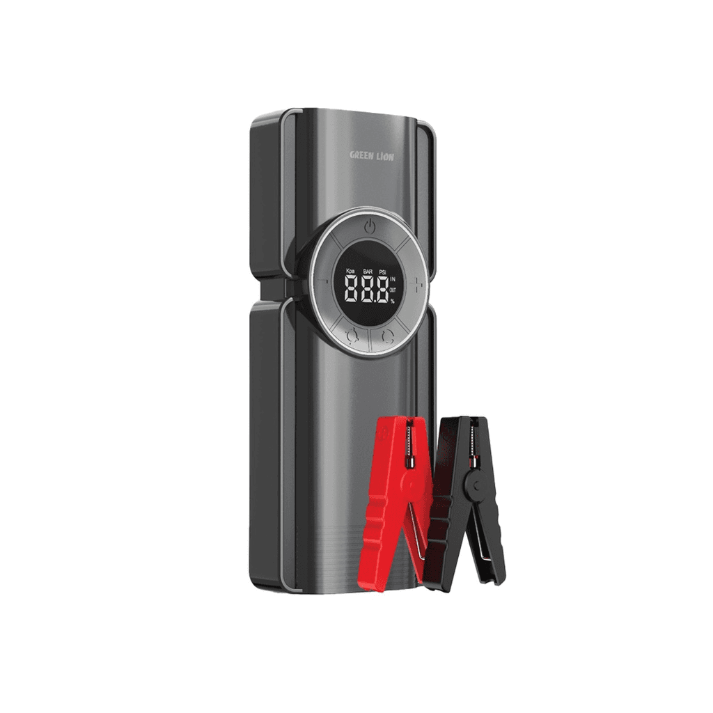 Green Lion Portable Jump Starter with Air Pump, 10000mAh Battery Capacity, Versatile Power Bank, LED SOS Mode - Black