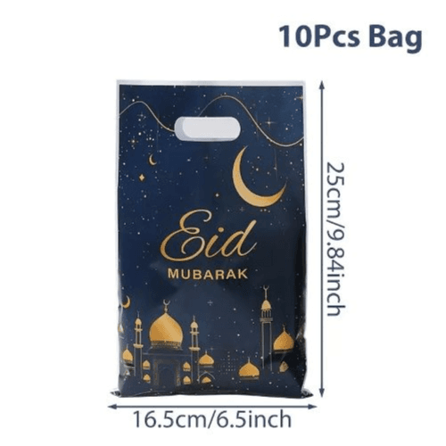 10 pcs - Eid Mubarak Candy Bags - Castle Moon Design for Gifts & Decorations (16.5 *22cm)