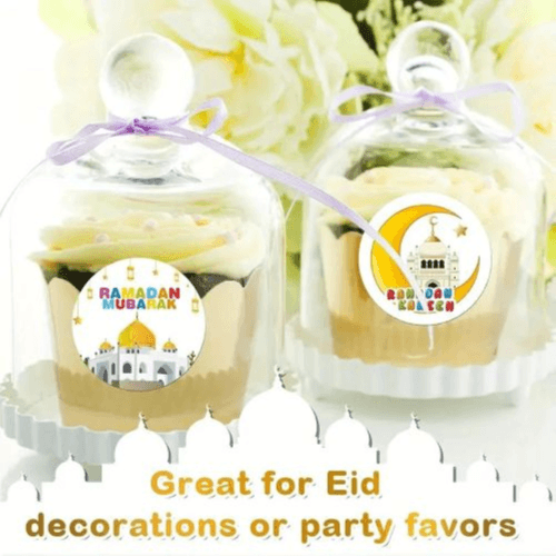 500pcs - Ramdan & Eid Mubarak Stickers Cartoon Moon Design, Reusable Decorative Seals (White)