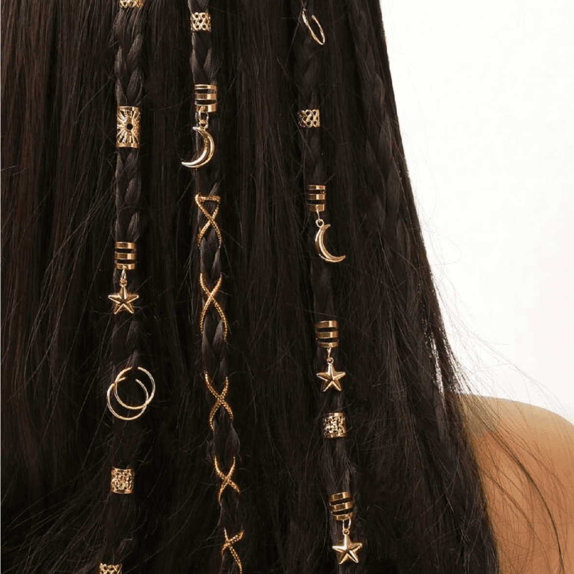 47Pcs - Set Of Sun Star Moon Mixed Hair Rings - Gold