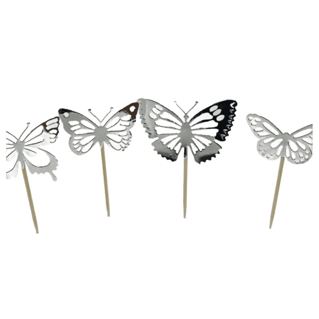 Handmade Silver Butterfly Cupcake Topper 12 Pieces