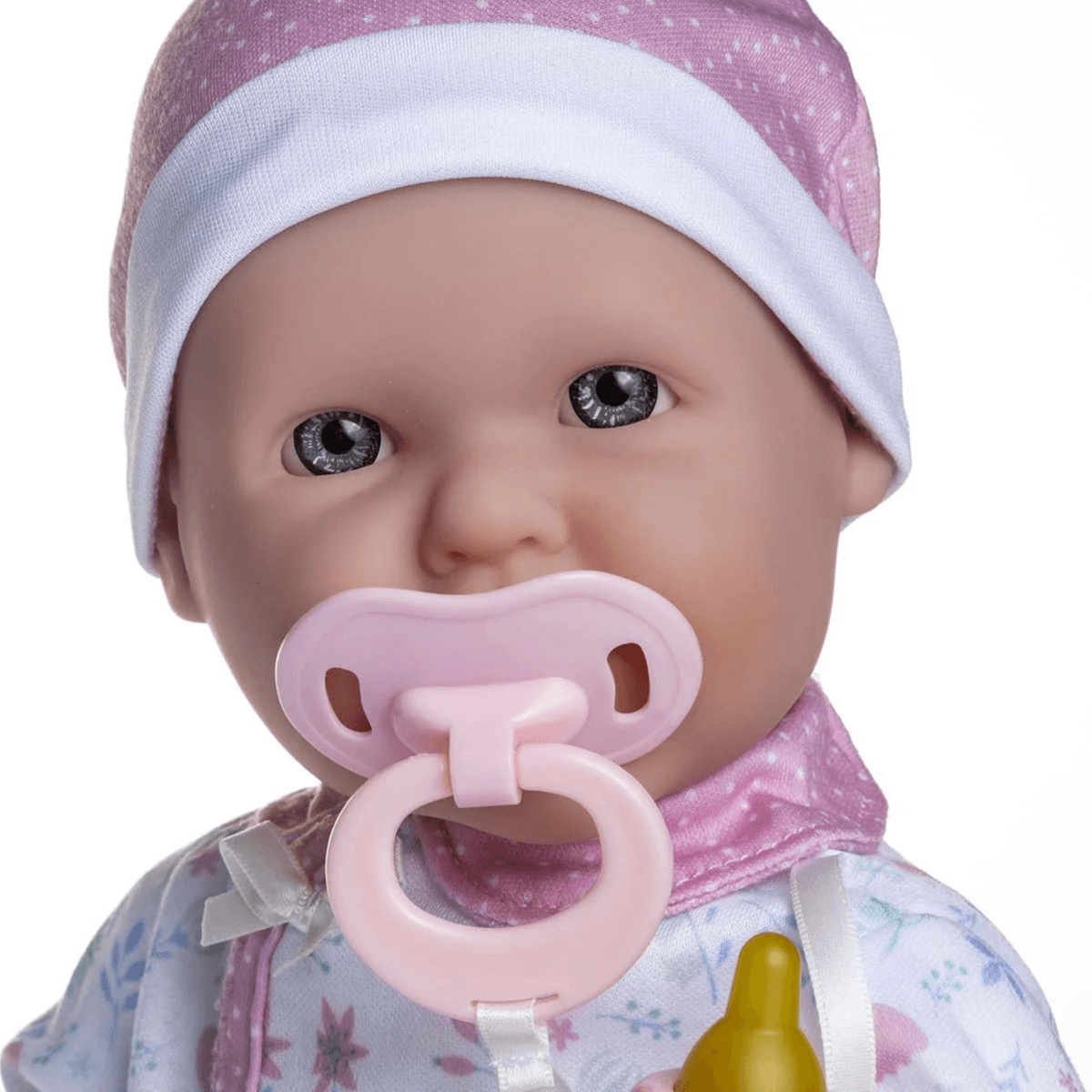 JC Toys - La Baby (16" inch) Soft Body Baby Doll White/Pink 3 Piece Outfit with Pacifier & Magic Bottle