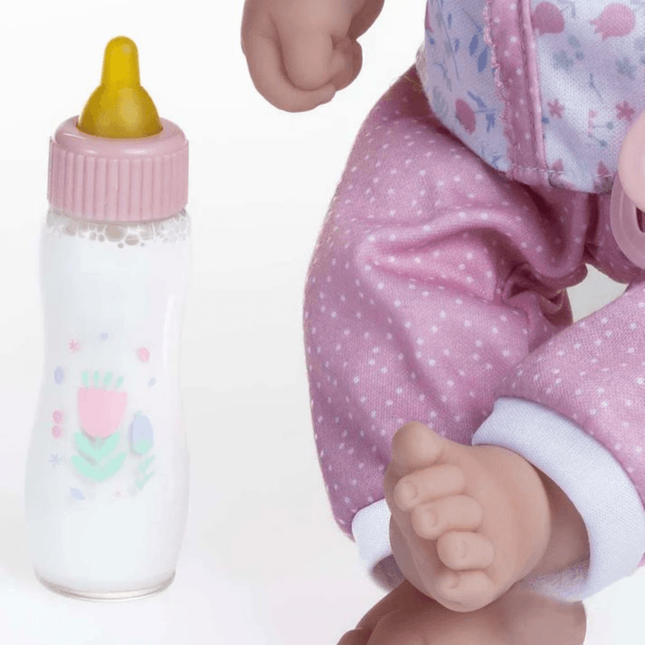 JC Toys - La Baby (16" inch) Soft Body Baby Doll White/Pink 3 Piece Outfit with Pacifier & Magic Bottle