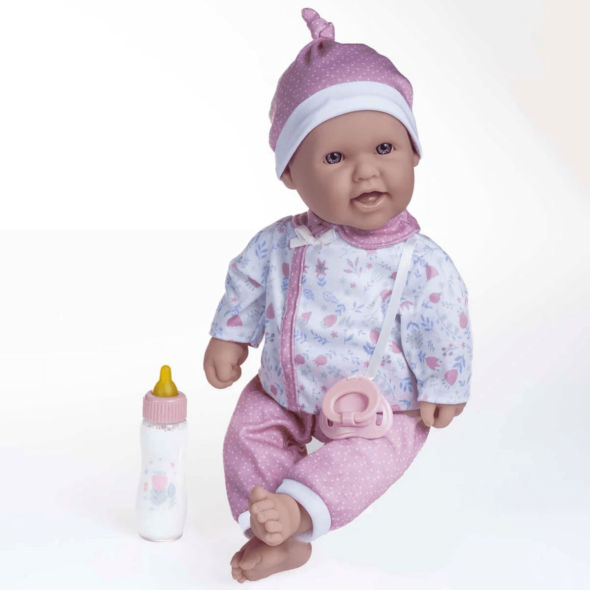 JC Toys - La Baby (16" inch) Soft Body Baby Doll White/Pink 3 Piece Outfit with Pacifier & Magic Bottle