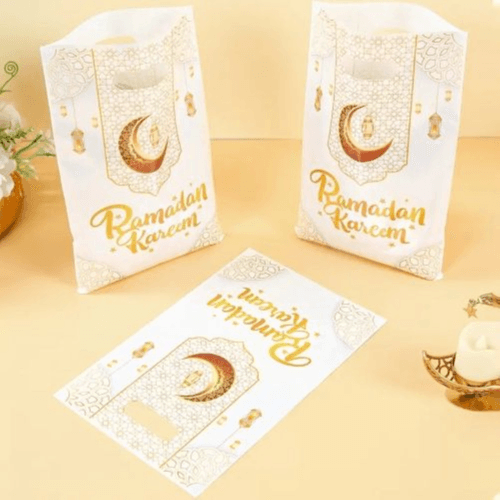 10pcs Ramadan Kareem Gift Bags - Eid Party Supplies & Candy Bags (White)