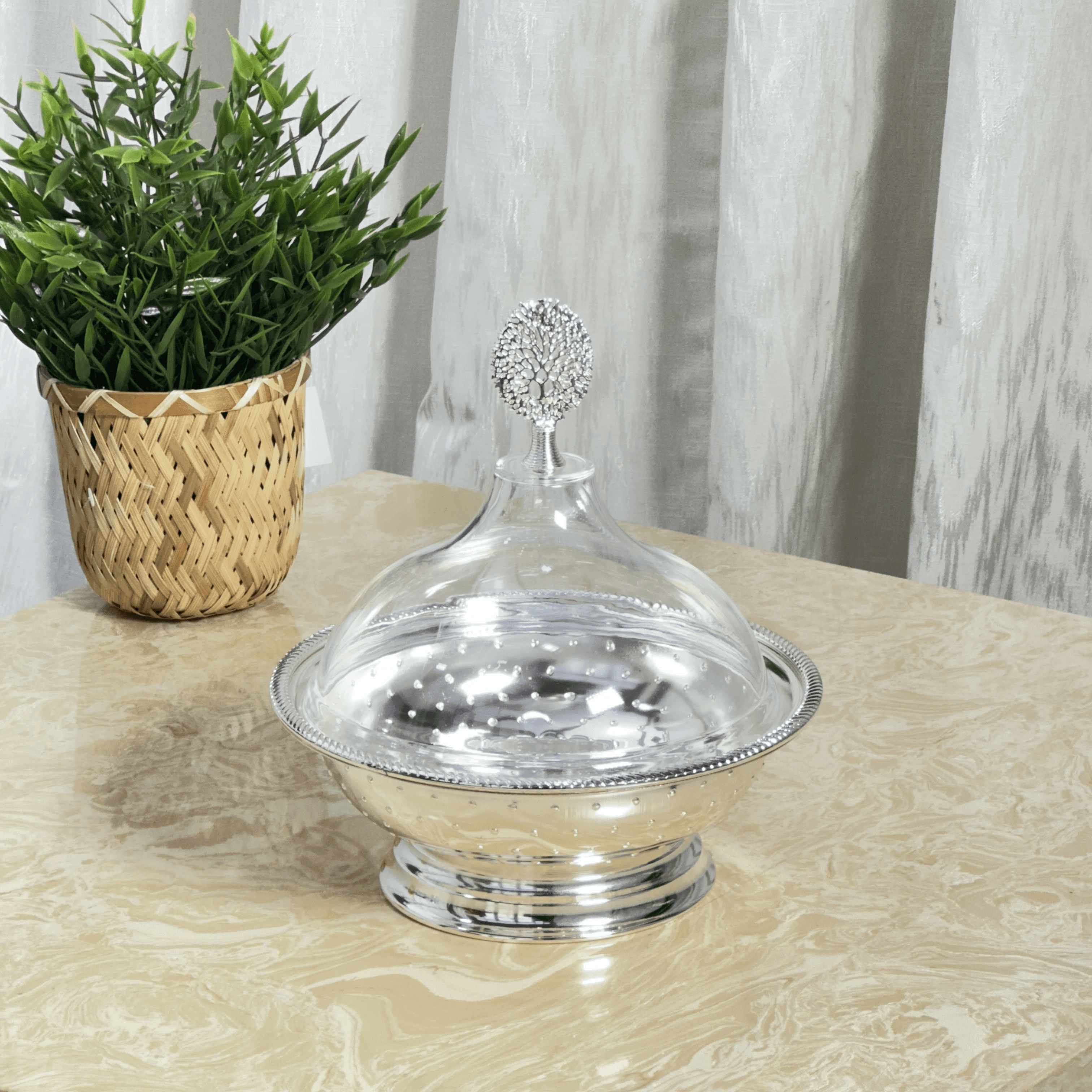 Tajin Bowl With Base & Cover Large - Silver Aq-1001-Ls