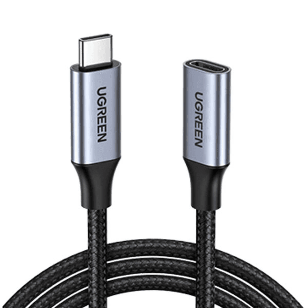 كابل تمديد Ugreen USB-C 3.1 Gen2 بطول 1 متر / USB-C ذكر إلى USB-C أنثى / مع ضفيرة نايلون / 100 واط / 10 جيجابت في الثانية / دقة 4K فائقة / هيكل ألومنيوم / US372 - أسود